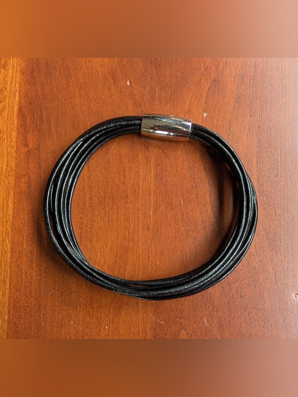 Stranded Black Leather & Silver Magnetic Clasp Bracelet - Connexion